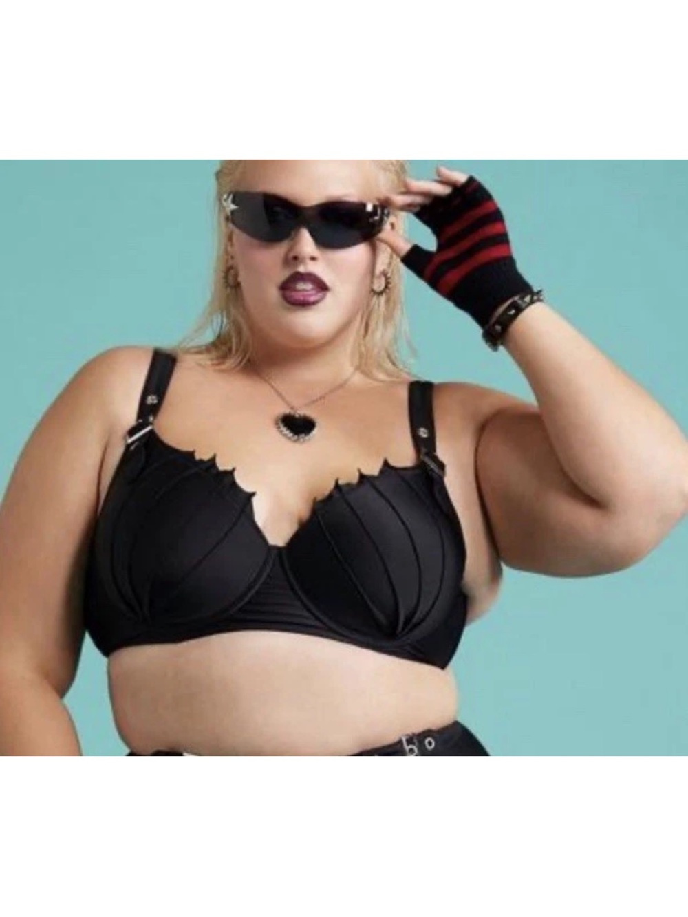 Hot Topic Plus Size Black Grommet Buckle Strap Swim Top Size 4X